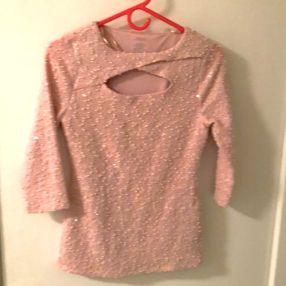 Pink sequins 3/4 sleeve peekaboo Sweater Sz S
